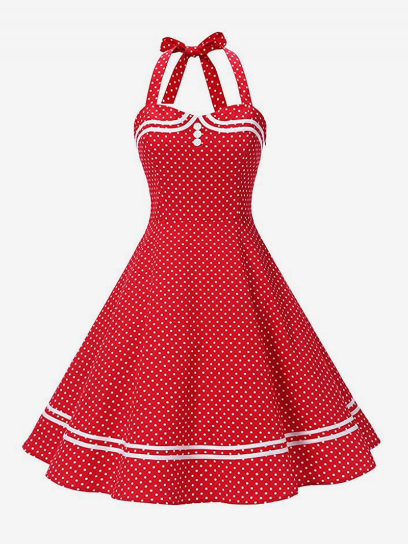 Naisten Retromekko 1950-luvun Audrey Hepburn -tyylinen Keltainen Ruudullinen Selkänojaton Napit Hihaton Sweetheart-pääntie Keskikokoinen Rockabilly-mekko - Punainen