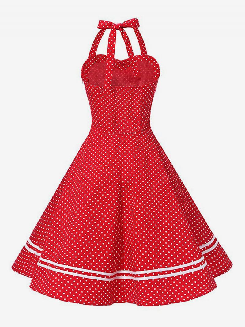 Naisten Retromekko 1950-luvun Audrey Hepburn -tyylinen Keltainen Ruudullinen Selkänojaton Napit Hihaton Sweetheart-pääntie Keskikokoinen Rockabilly-mekko - Punainen