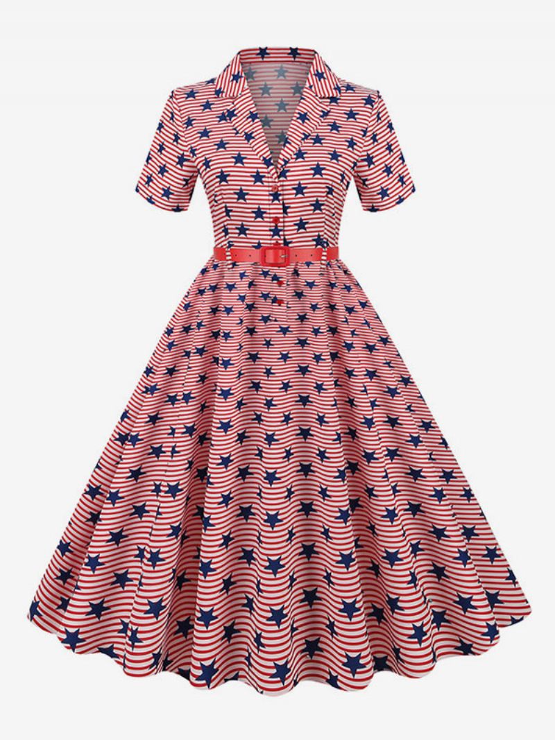 Naisten Retromekko 1950-luvun Audrey Hepburn -tyylinen V-kaula-aukkoinen Vyökerroksinen Lyhythihainen Keskikokoinen Rockabilly-mekko