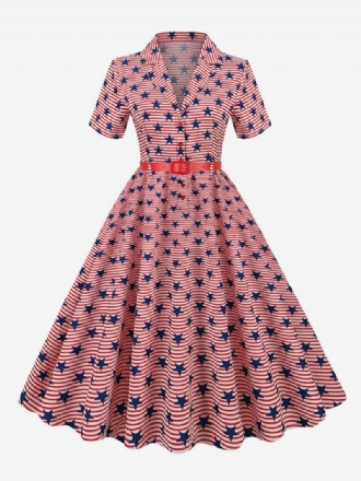 Naisten Retromekko 1950-luvun Audrey Hepburn -tyylinen V-kaula-aukkoinen Vyökerroksinen Lyhythihainen Keskikokoinen Rockabilly-mekko