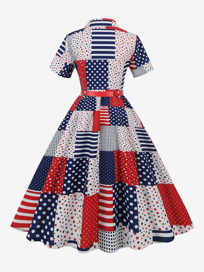 Naisten Retromekko 1950-luvun Audrey Hepburn -tyylinen V-kaula-aukkoinen Vyökerroksinen Lyhythihainen Keskikokoinen Rockabilly-mekko - Punainen