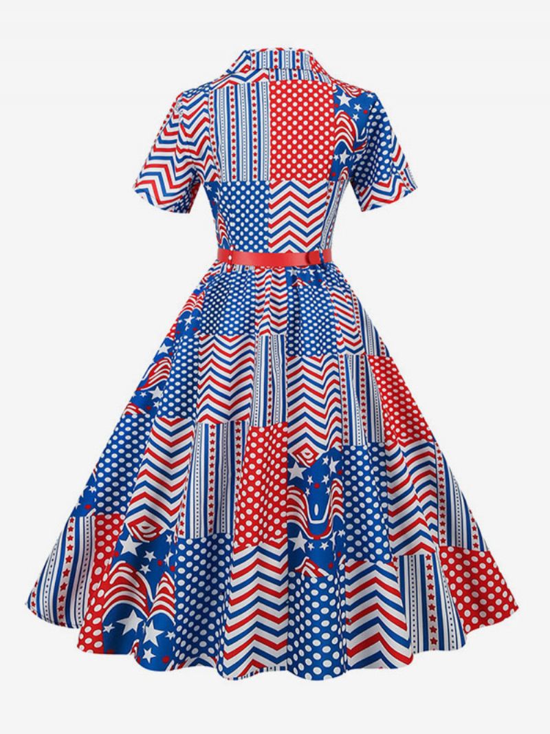 Naisten Retromekko 1950-luvun Audrey Hepburn -tyylinen V-kaula-aukkoinen Vyökerroksinen Lyhythihainen Keskikokoinen Rockabilly-mekko - Sininen