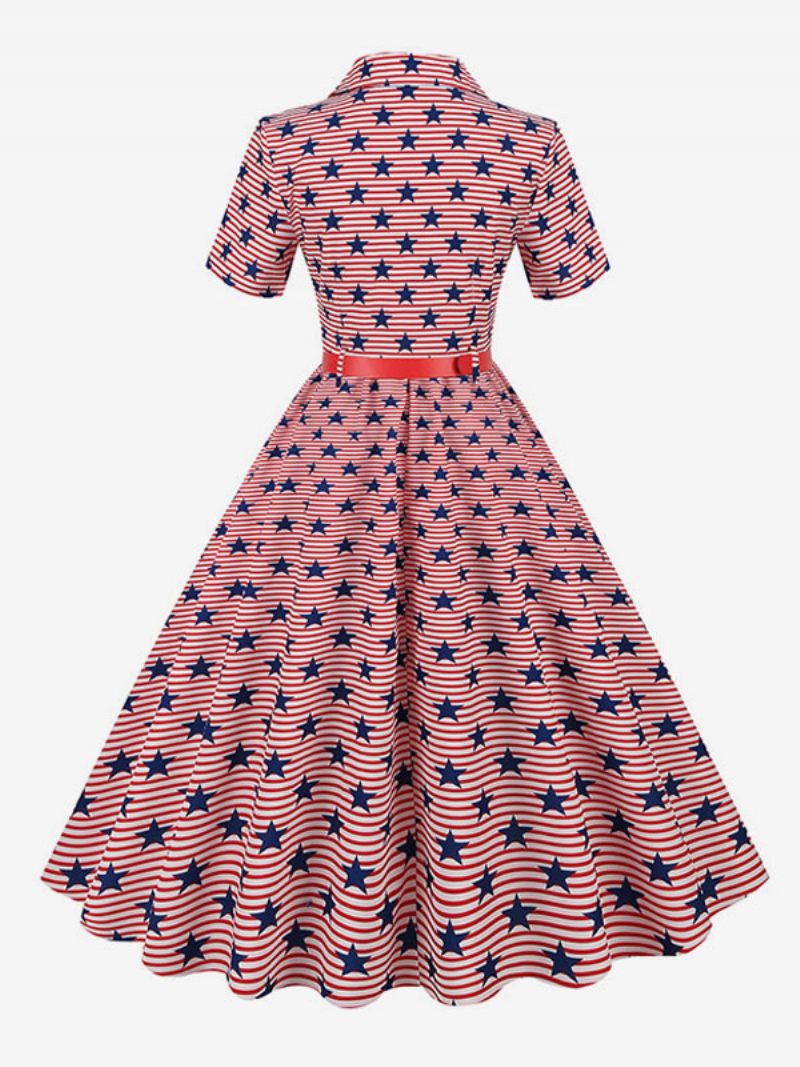 Naisten Retromekko 1950-luvun Audrey Hepburn -tyylinen V-kaula-aukkoinen Vyökerroksinen Lyhythihainen Keskikokoinen Rockabilly-mekko - Pink