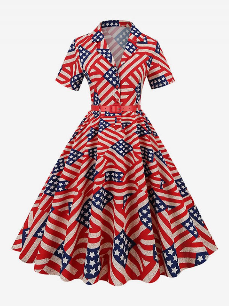 Naisten Retromekko 1950-luvun Audrey Hepburn -tyylinen V-kaula-aukkoinen Vyökerroksinen Lyhythihainen Keskikokoinen Rockabilly-mekko - Oranssi