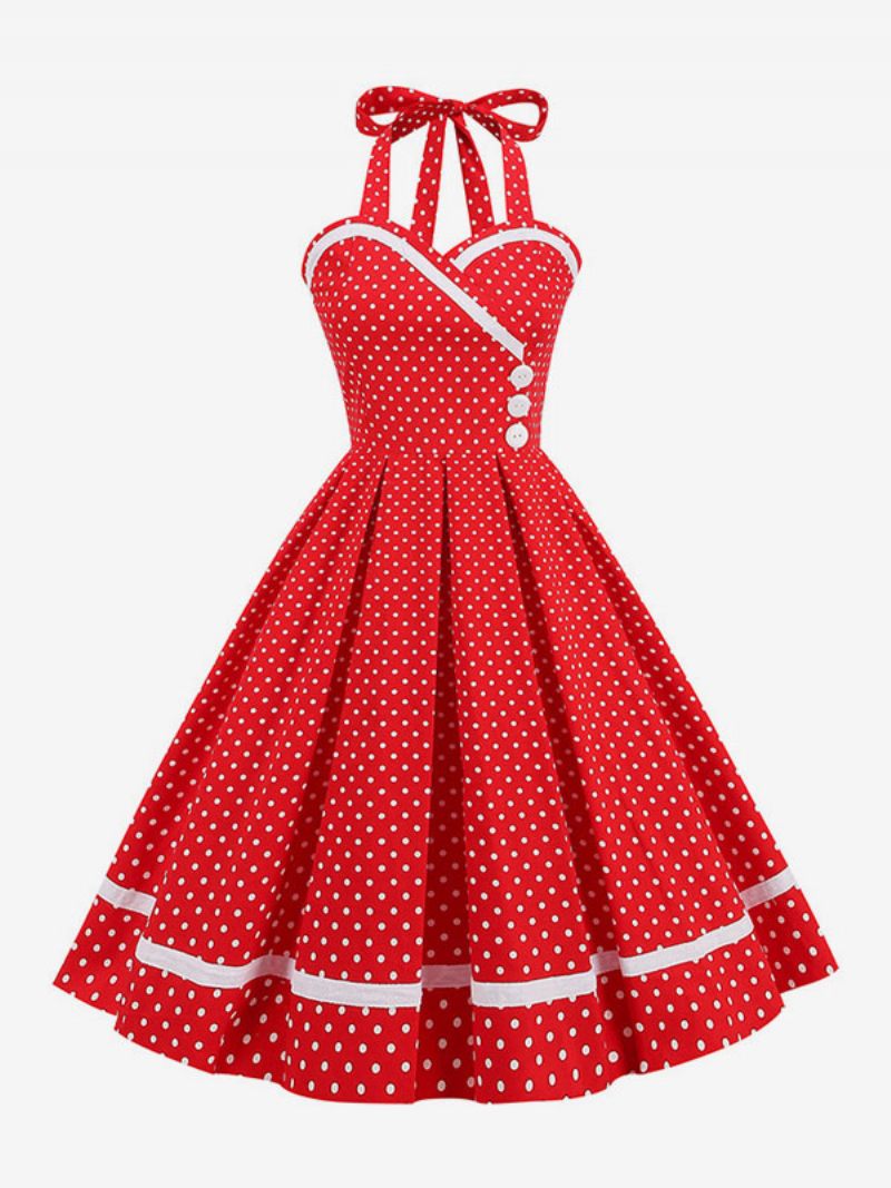 Naisten Retromekko 1950-luvun Audrey Hepburn -tyylinen Viininpunainen Kerroksiset Napit Hihaton Sweetheart-kauluksella Varustettu Swing-mekko - Punainen