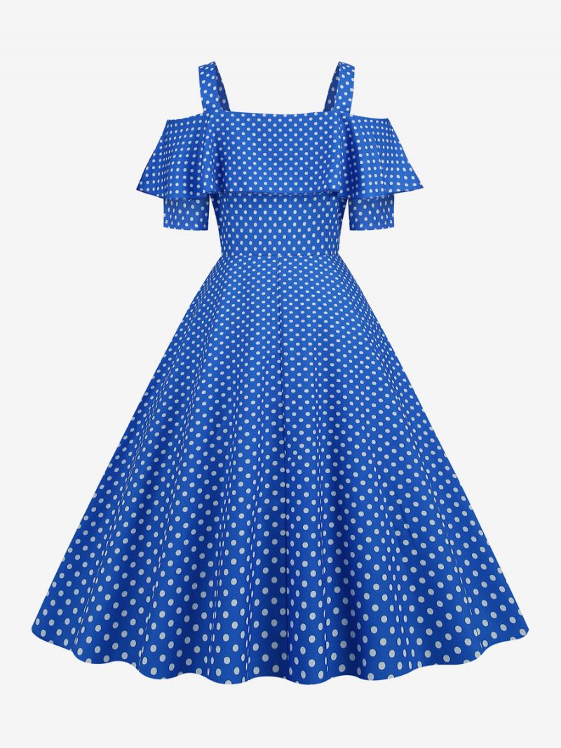 Naisten Vintage-mekko 1950-luvun Bateau-kaula-aukkoinen Lyhythihainen Keskikokoinen Pilkullinen Rockabilly-mekko - Sininen