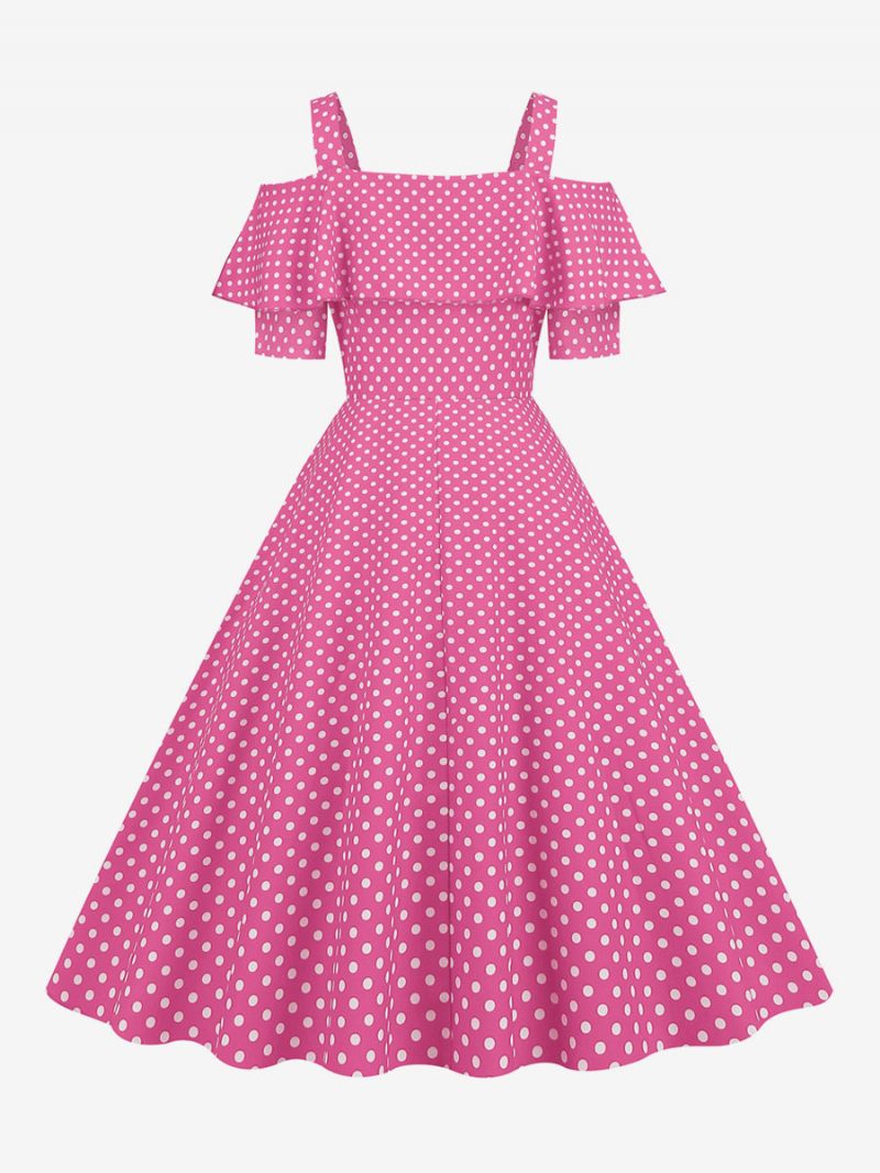 Naisten Vintage-mekko 1950-luvun Bateau-kaula-aukkoinen Lyhythihainen Keskikokoinen Pilkullinen Rockabilly-mekko - Pink