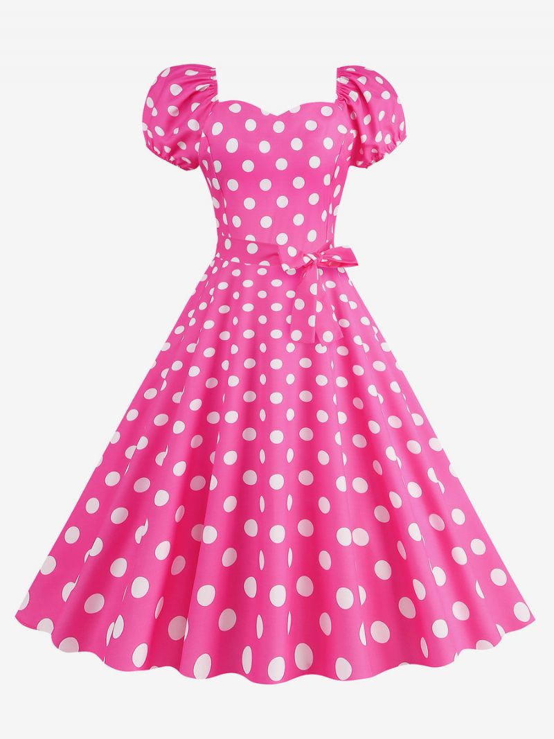 Naisten Vintage-mekko Sweetheart-kaula-aukkoinen Puhvihihat Pilkkuväriset Vapaa-ajan Pitkät Mekot - Rose