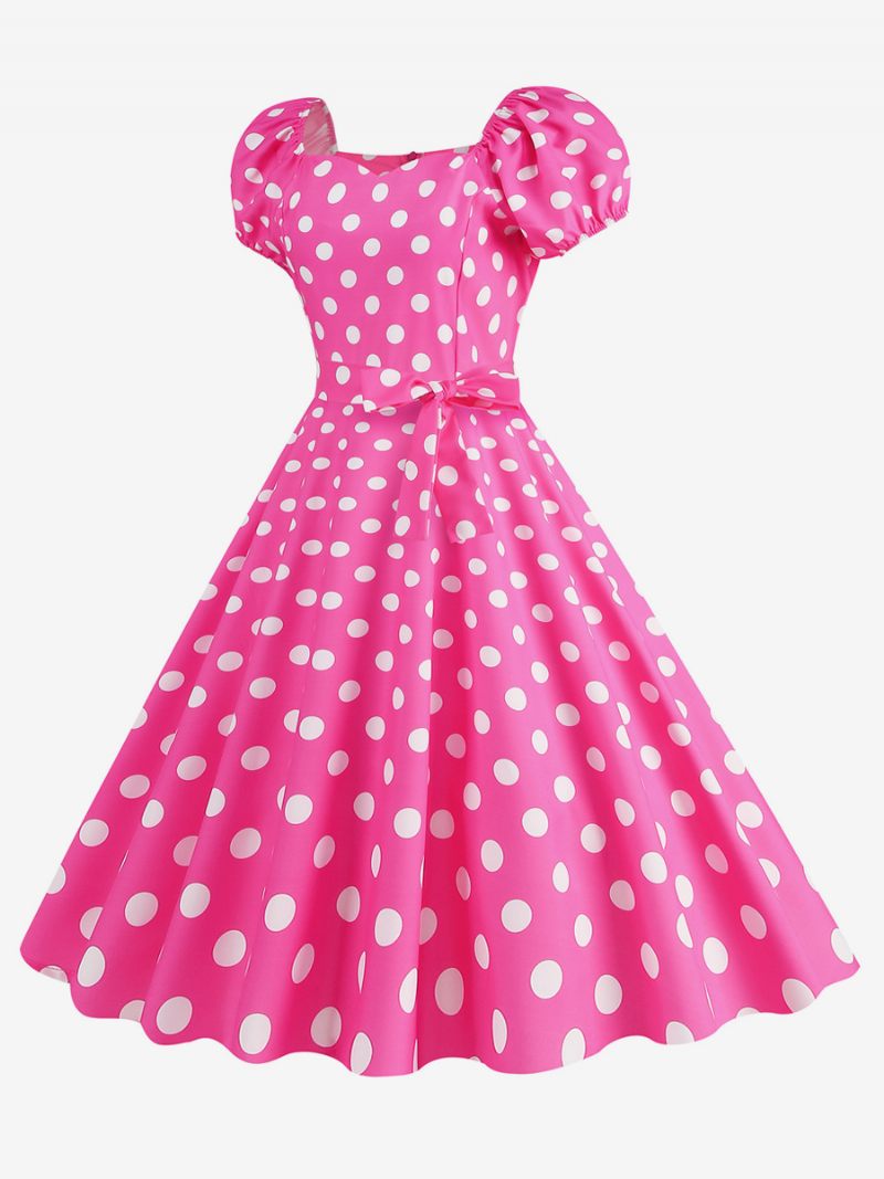 Naisten Vintage-mekko Sweetheart-kaula-aukkoinen Puhvihihat Pilkkuväriset Vapaa-ajan Pitkät Mekot - Rose