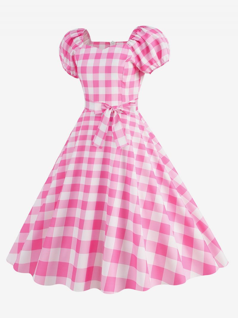 Naisten Vintage-mekko Sweetheart-kaula-aukkoinen Puhvihihat Pilkkuväriset Vapaa-ajan Pitkät Mekot - Pink