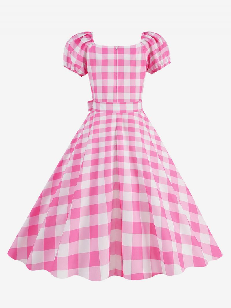 Naisten Vintage-mekko Sweetheart-kaula-aukkoinen Puhvihihat Pilkkuväriset Vapaa-ajan Pitkät Mekot - Pink