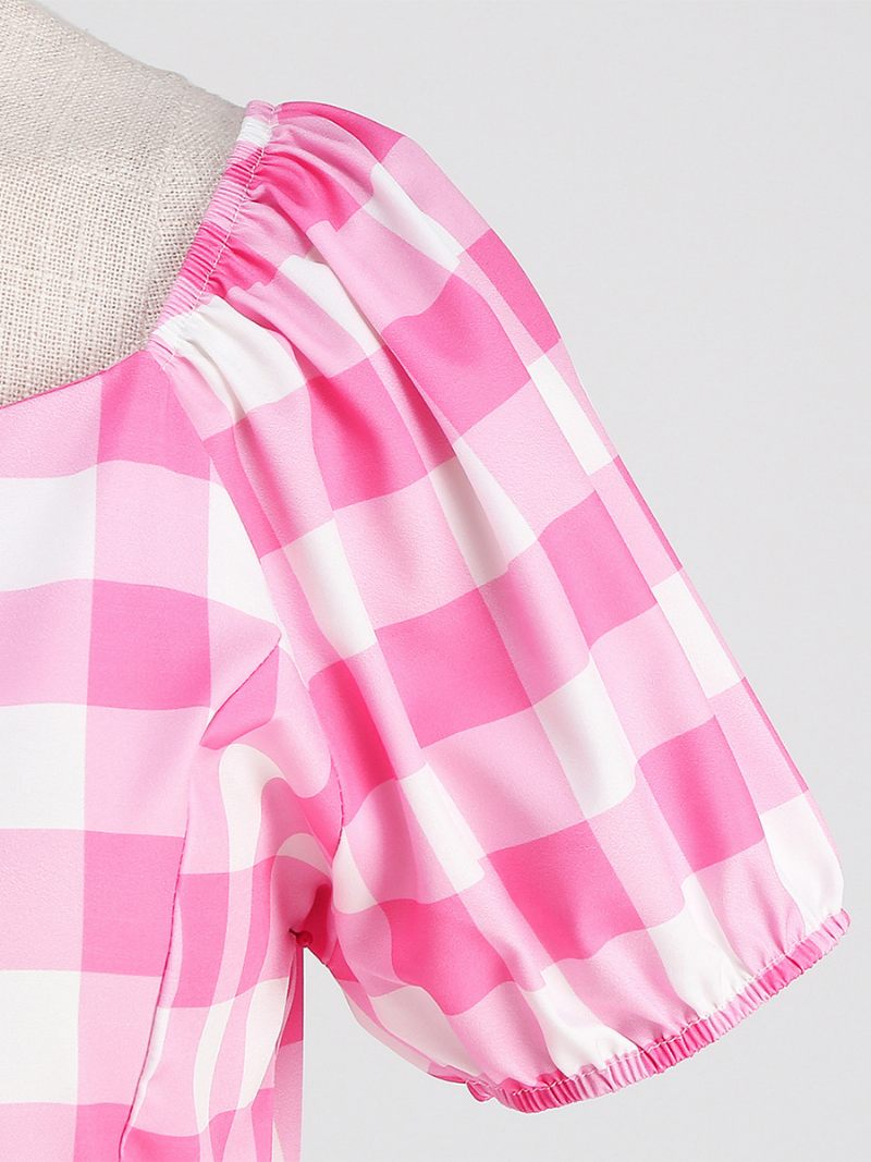 Naisten Vintage-mekko Sweetheart-kaula-aukkoinen Puhvihihat Pilkkuväriset Vapaa-ajan Pitkät Mekot - Pink