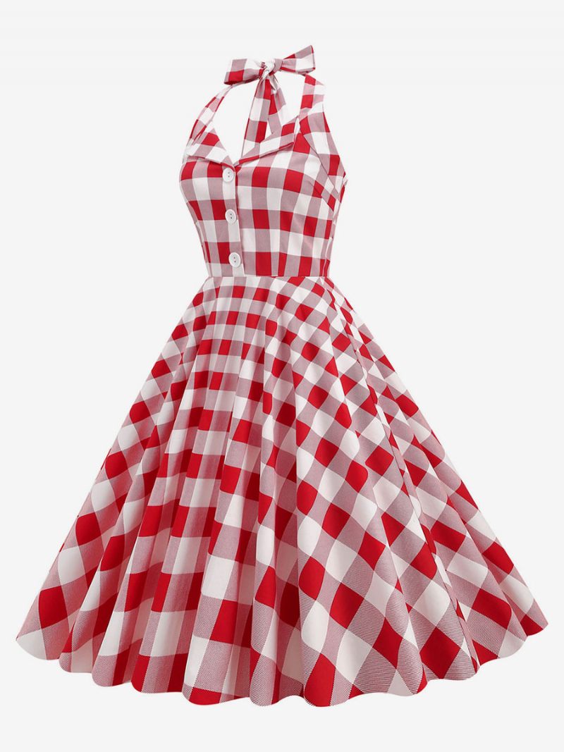 Retromekko 1950-luvun Audrey Hepburn -tyylinen Tumma Laivastonsininen Pilkullinen Naisten Napit Hihaton Riimu Rockabilly-mekko - Valkoinen