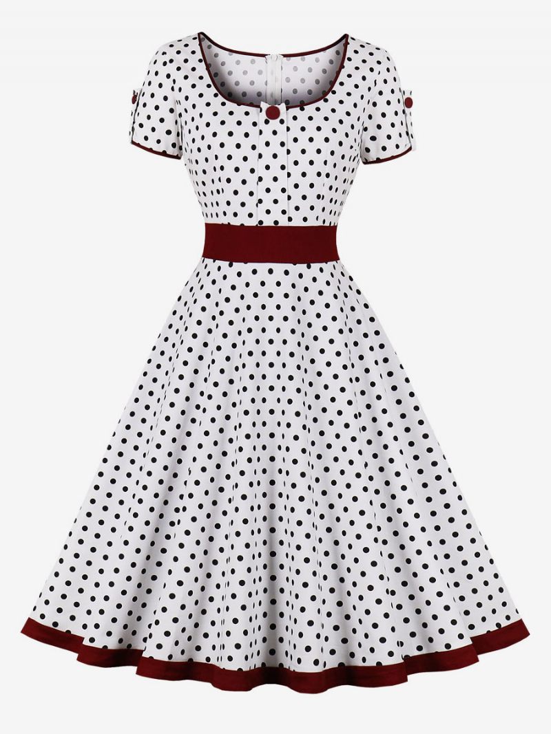 Vintage Mekko 1950-luvun Audrey Hepburn -tyylinen Tumma Laivastonsininen Pilkullinen Naisten Lyhythihainen Rockabilly-mekko