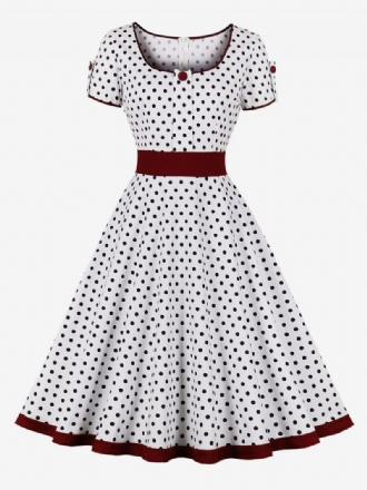 Vintage Mekko 1950-luvun Audrey Hepburn -tyylinen Tumma Laivastonsininen Pilkullinen Naisten Lyhythihainen Rockabilly-mekko