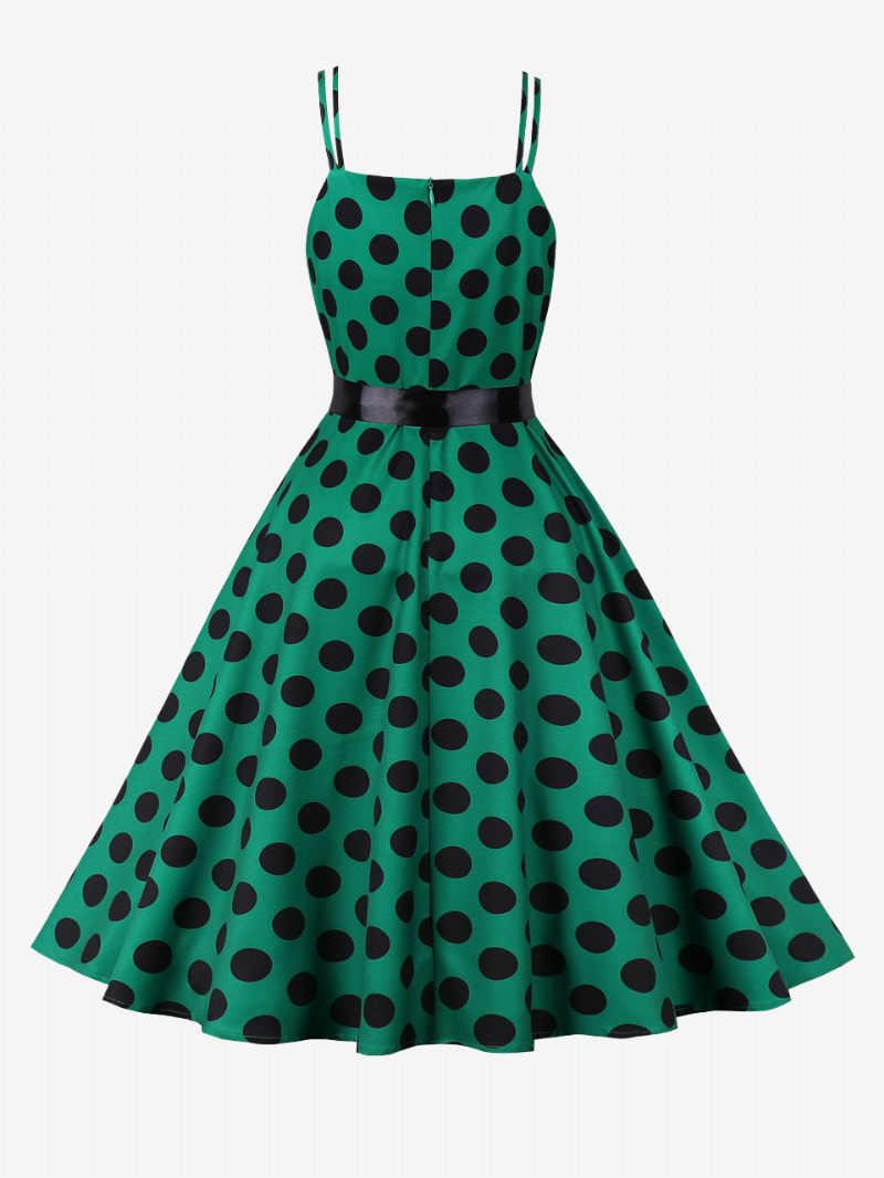 Vintage Mekko 1950-luvun Audrey Hepburn -tyylinen Vaaleanpunainen Pilkkullinen Naisten Hihaton Rockabilly-mekko - Vihreä