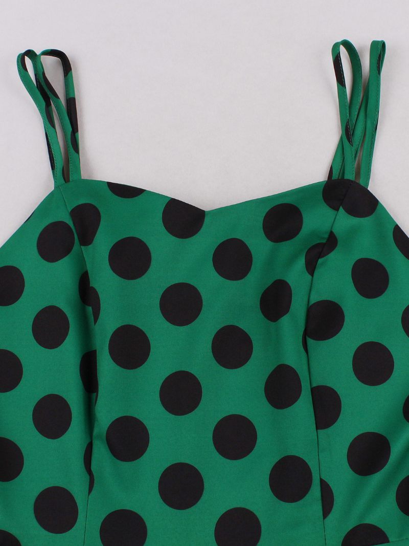 Vintage Mekko 1950-luvun Audrey Hepburn -tyylinen Vaaleanpunainen Pilkkullinen Naisten Hihaton Rockabilly-mekko - Vihreä