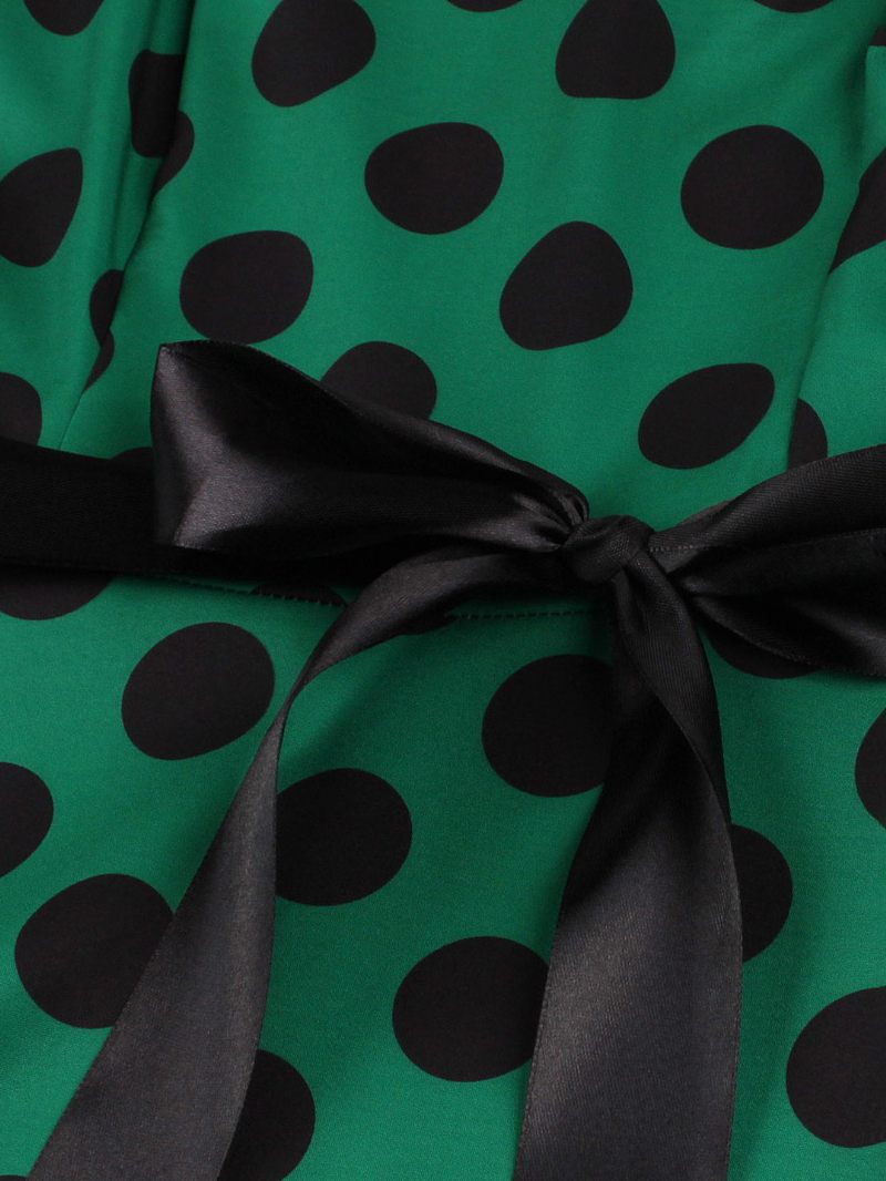 Vintage Mekko 1950-luvun Audrey Hepburn -tyylinen Vaaleanpunainen Pilkkullinen Naisten Hihaton Rockabilly-mekko - Vihreä