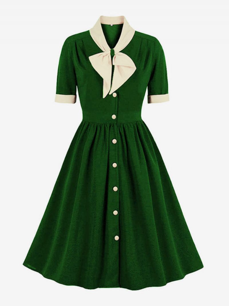 Vintage Mekko 1950-luvun Audrey Hepburn -tyylinen Vihreä Kaksisävyinen Naisten Röyhelöinen Lyhythihainen Rockabilly-mekko - Vihreä