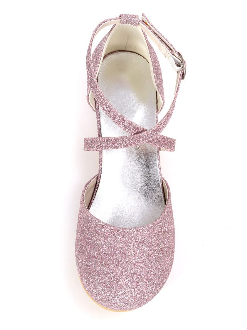 Girls Glitter Cross Strap Kitten Heel Kukka Tyttö -kengät - Lila