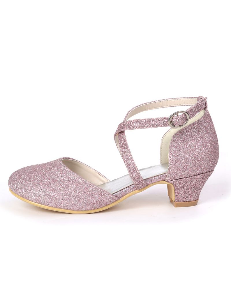 Girls Glitter Cross Strap Kitten Heel Kukka Tyttö -kengät - Lila