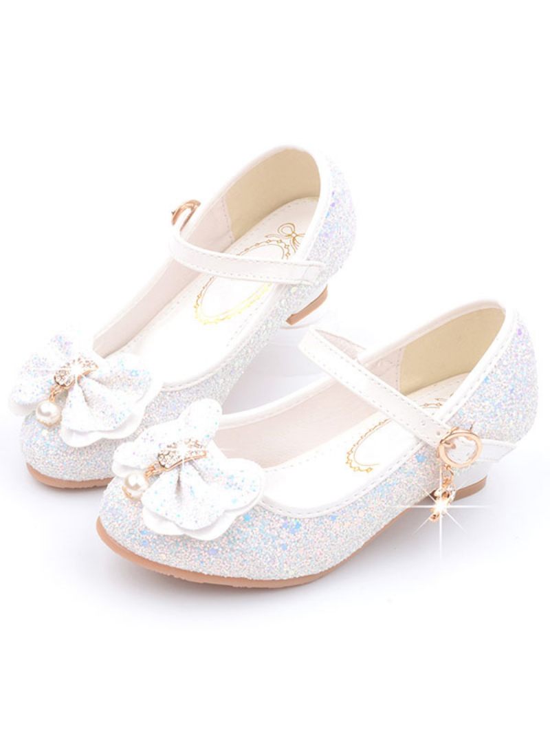 Kukka Tyttö Kengät Glitter Flower Mary Jane Flats - Valkoinen