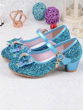 Tyttö Kengät Kukka Glitter Bow Mary Jane Chunky Heel Pumps