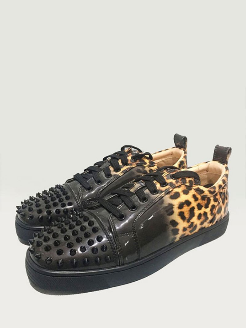 Miesten Lace Up Leoapard Print -matalat Lenkkarit Spikes -juhlajuhlatossuilla