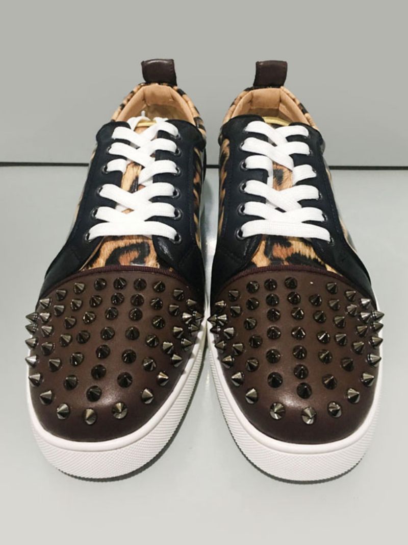 Miesten Lace Up Leoapard Print -matalat Lenkkarit Spikes -juhlajuhlatossuilla - Musta