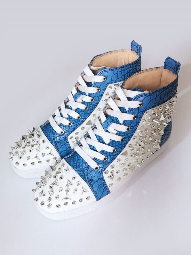 Miesten Siniset Flat Skate Board -kengät High Top -lenkkarit Joissa Spikes Prom Party