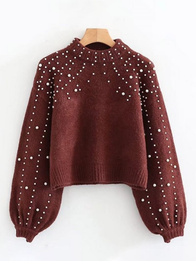 Pearl Pullover Drop Shoulder Lantern Sleeves -neulepuserot Naisille - Burgundy