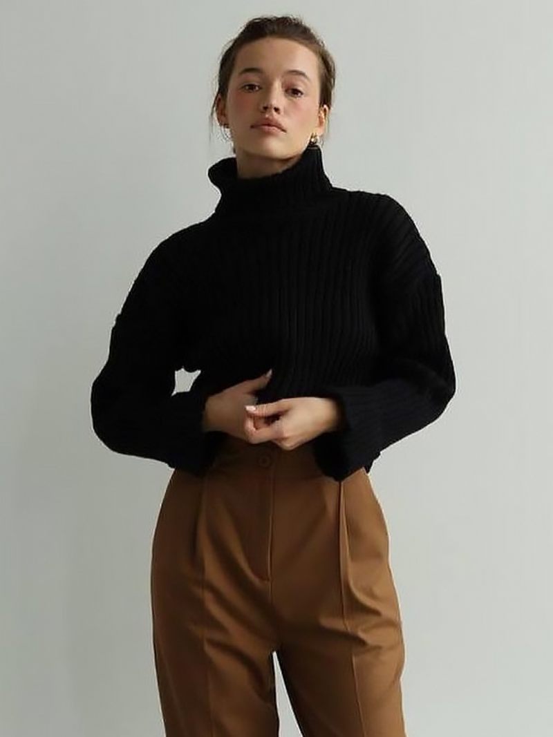 Polo Neck -neulepusero Drop Shoulder Yksiväriset Neulepuserot Naisille