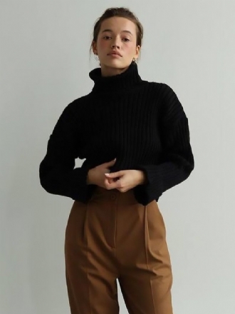 Polo Neck -neulepusero Drop Shoulder Yksiväriset Neulepuserot Naisille