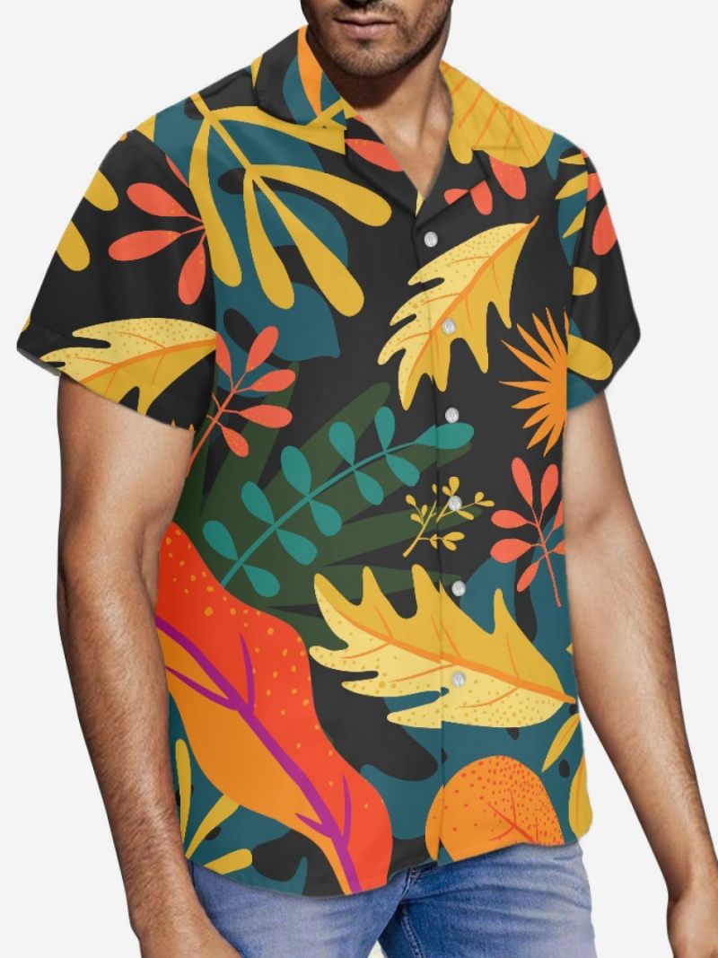 Miesten Lyhythihainen Hawaii-paita Tropical Printed Hawaii Vacation Top - Musta