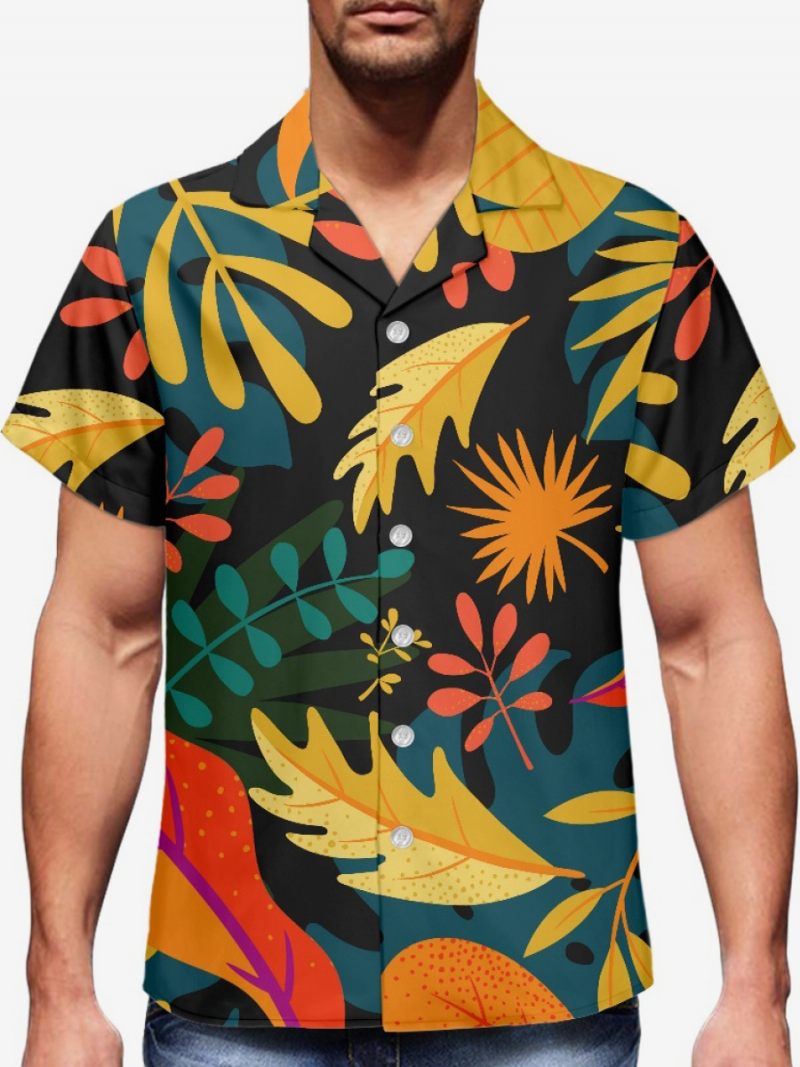 Miesten Lyhythihainen Hawaii-paita Tropical Printed Hawaii Vacation Top - Musta