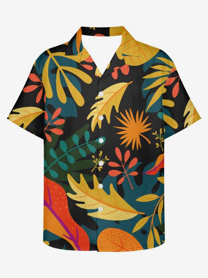 Miesten Lyhythihainen Hawaii-paita Tropical Printed Hawaii Vacation Top - Musta