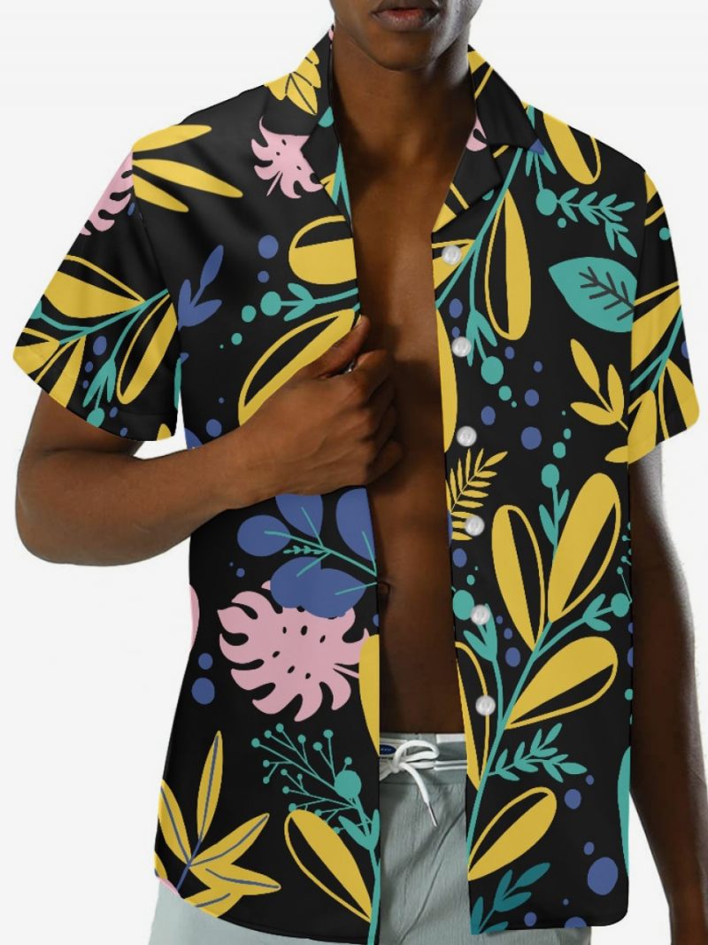 Miesten Lyhythihainen Hawaii Shirt Plant Printed Vacation Top