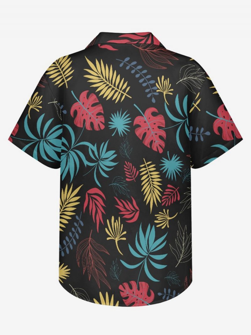 Miesten Lyhythihainen Rento Paita Musta Tropical Printed Hawaii Top - Musta