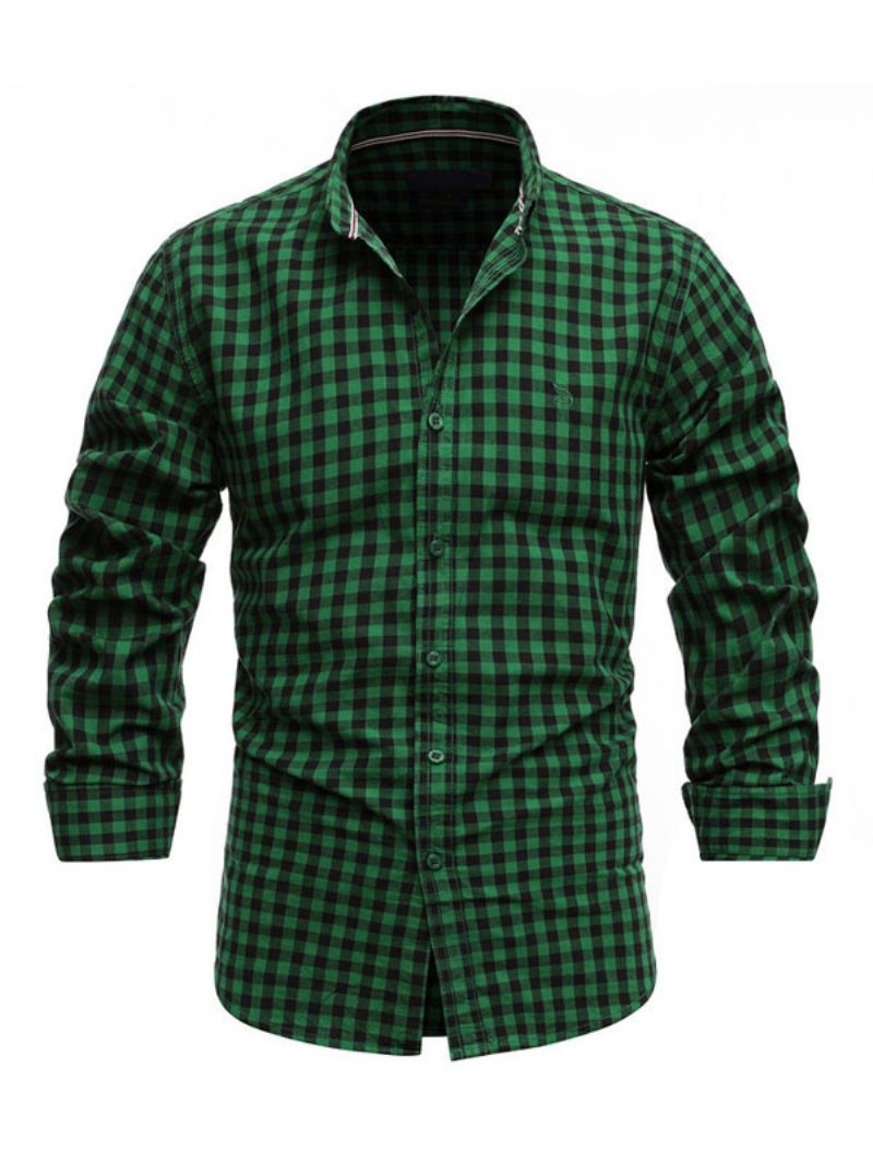 Miesten Vapaa-ajan Paita Turndown Collar Chic Plaid Red Paidat - Vihreä