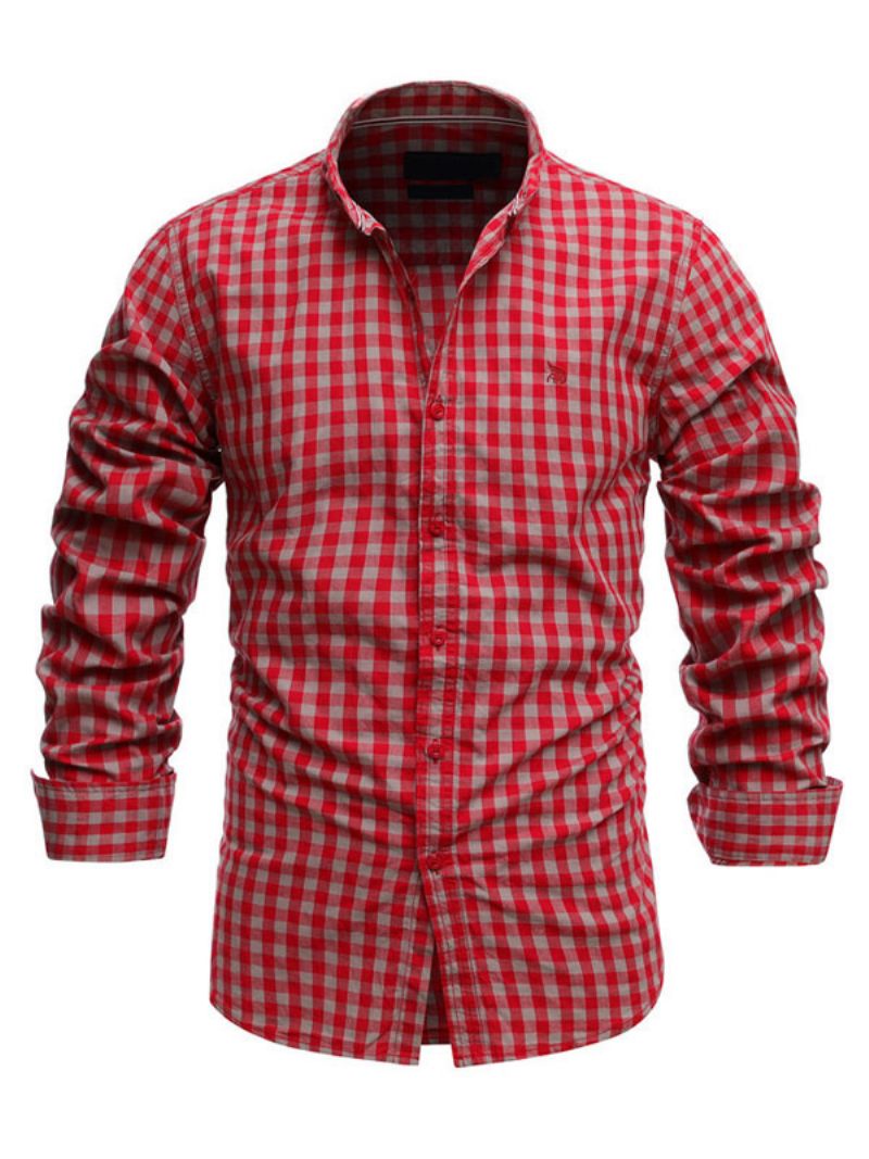 Miesten Vapaa-ajan Paita Turndown Collar Chic Plaid Red Paidat - Punainen