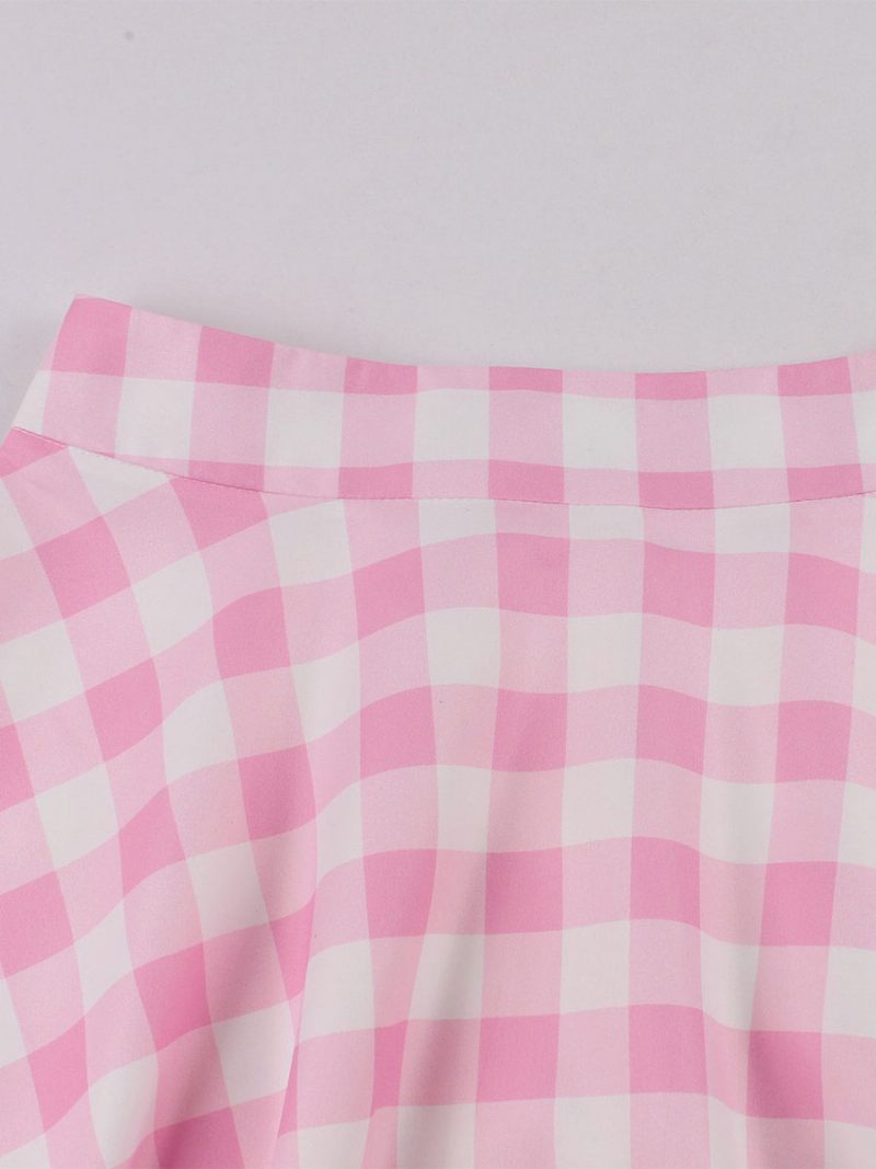 Barbie Vaaleanpunainen Gingham-hame Ruudullinen Pohkeen Puoliväliin Ulottuva Naisten Alaosa - Vaaleanpunainen