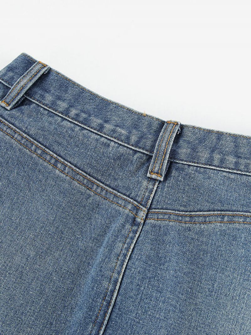 Naisten Hame Sininen Fringe Denim Pitkä Alaosat - Sininen