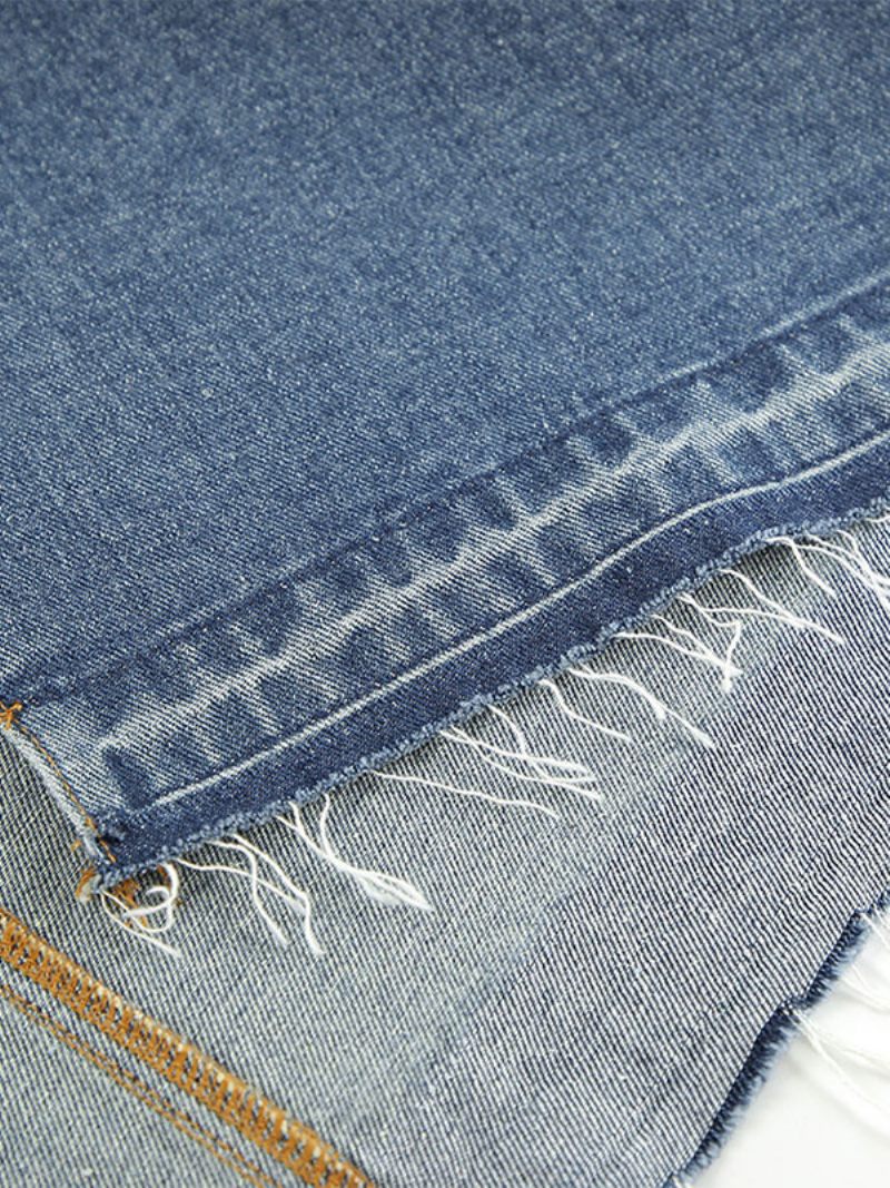 Naisten Hame Sininen Fringe Denim Pitkä Alaosat - Sininen