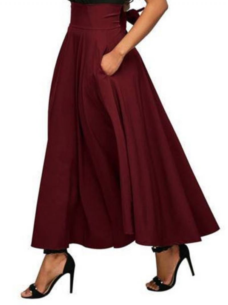 Naisten Maxi Hame Bow Retro Pitkä Levenevä - Burgundy