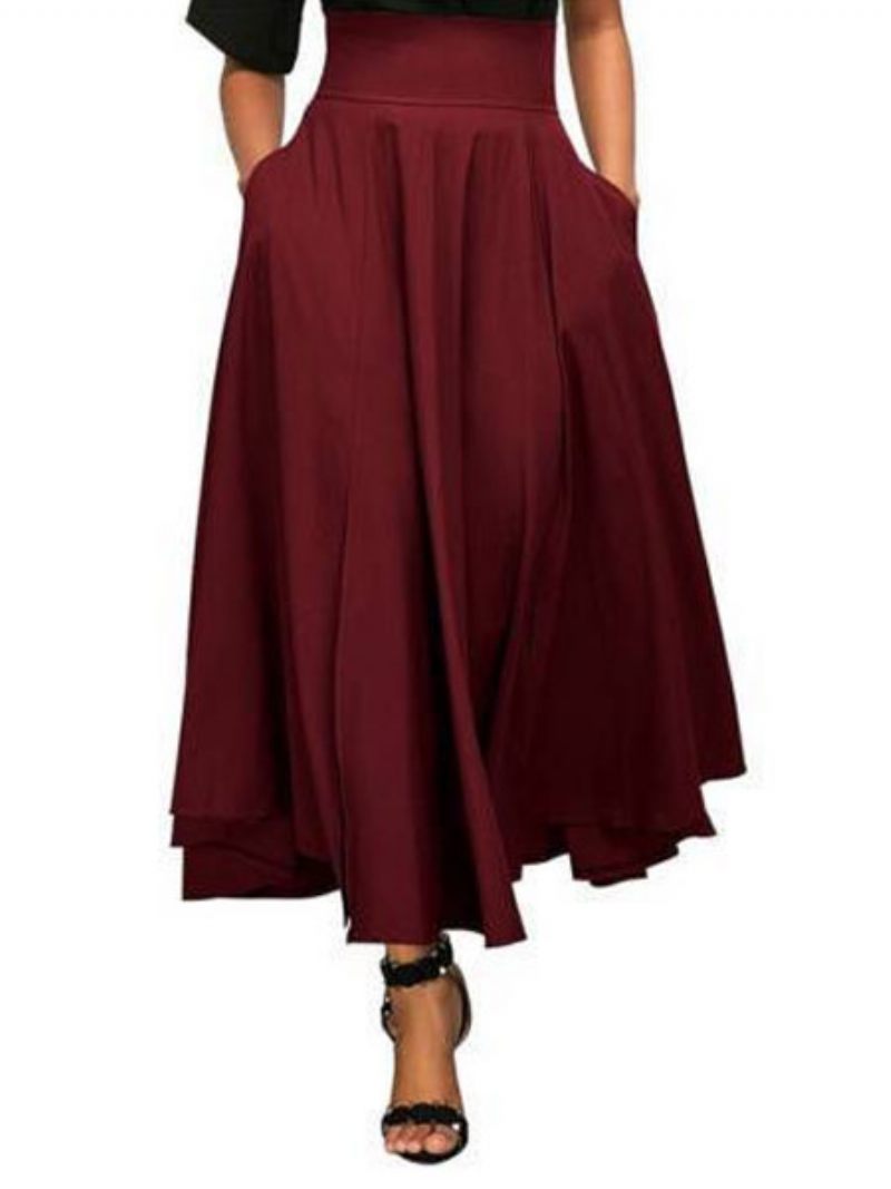 Naisten Maxi Hame Bow Retro Pitkä Levenevä - Burgundy