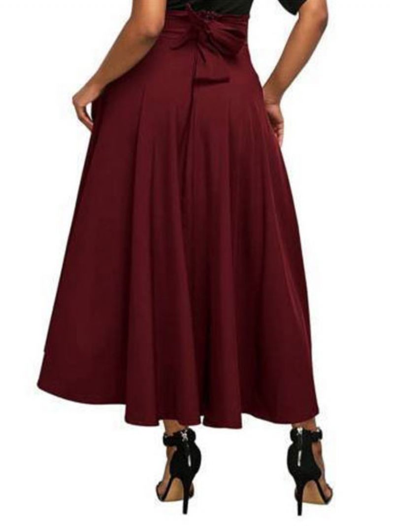 Naisten Maxi Hame Bow Retro Pitkä Levenevä - Burgundy