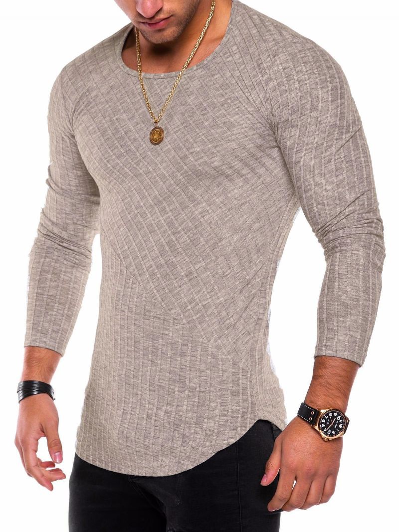 Miesten T-paidat Casual Jewel Neck Pitkät Hihat - Khaki