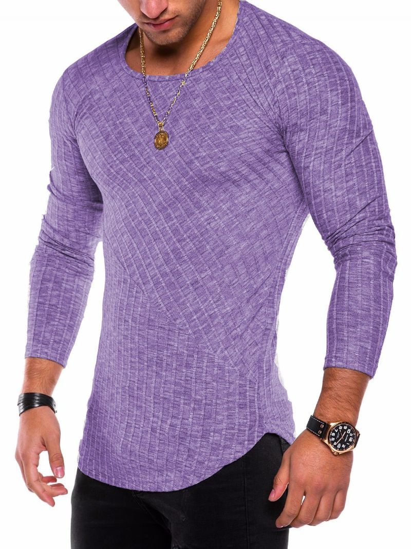 Miesten T-paidat Casual Jewel Neck Pitkät Hihat - Violetti