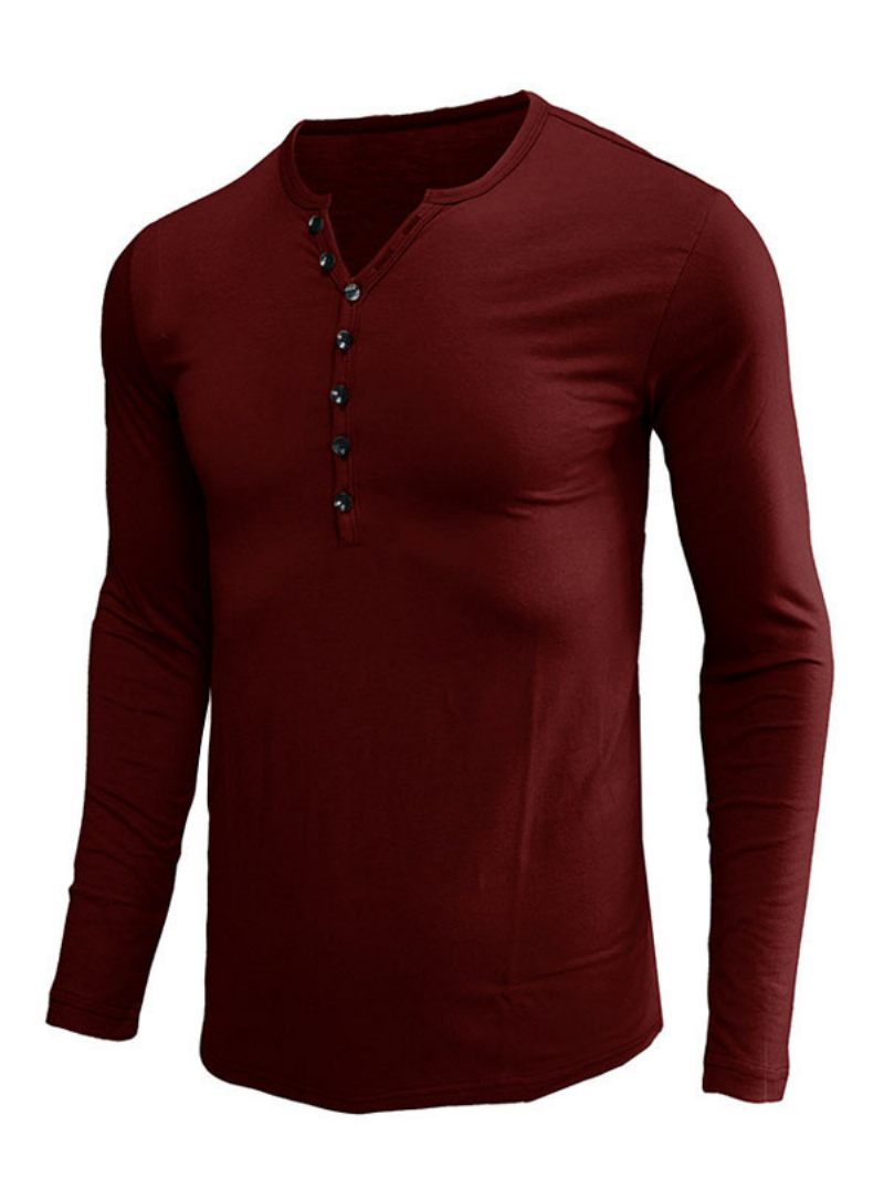 Miesten T-paidat Casual Jewel Neck Pitkät Hihat - Burgundy