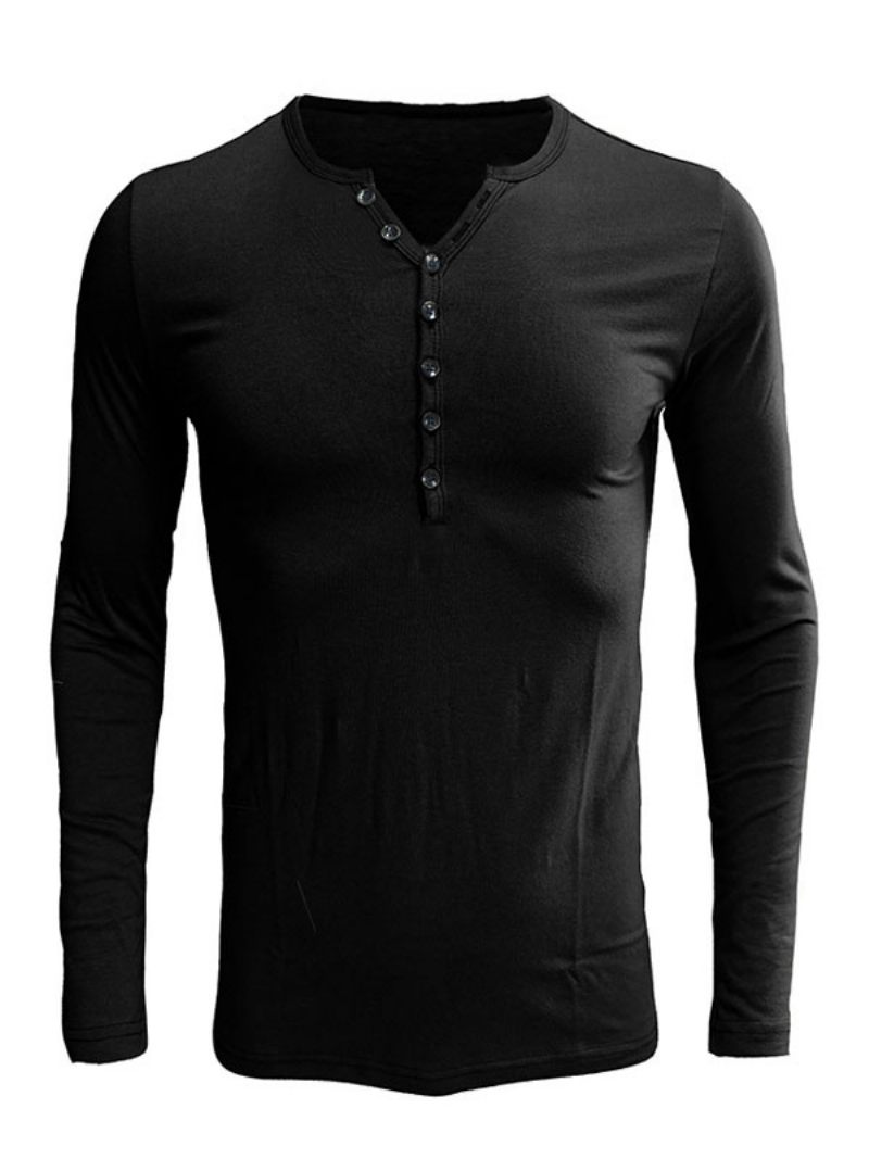 Miesten T-paidat Casual Jewel Neck Pitkät Hihat - Musta